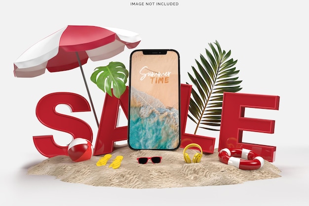 Smartphone com objetos decorativos de praia