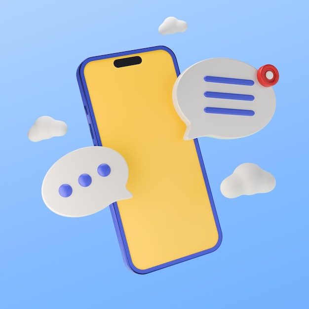 Smartphone con bolle di chat e notifica