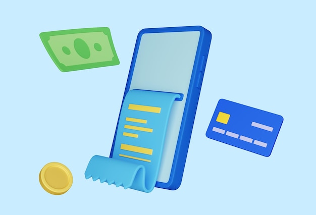 smartphone con carta di credito e moneta grafica 3D