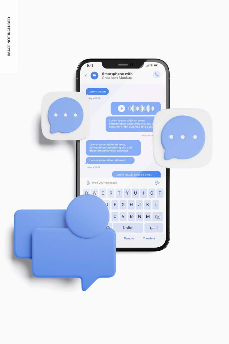 PSD smartphone con icone dei social media mockup, vista dall'alto