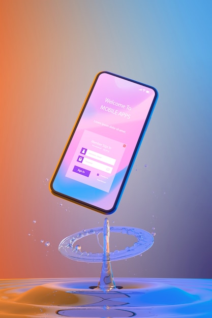 Smartphone con la pagina di accesso e sfondo colorato liquido