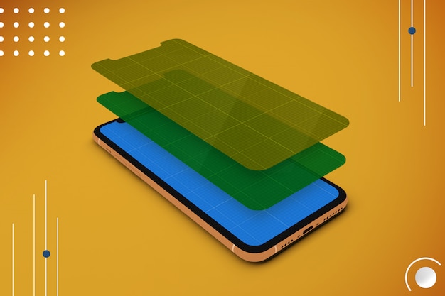 Smartphone con mockup di schermo multistrato