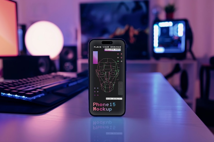 PSD smartphone cybercore in studio