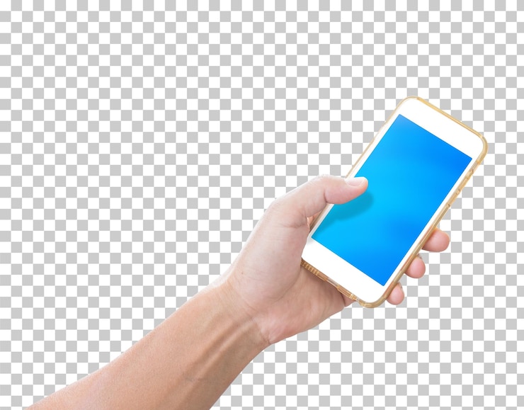 PSD smartphone della holding della mano isolato