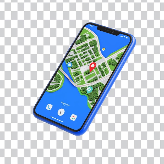 Smartphone displaying a digital map with location pin and GPS navigation
