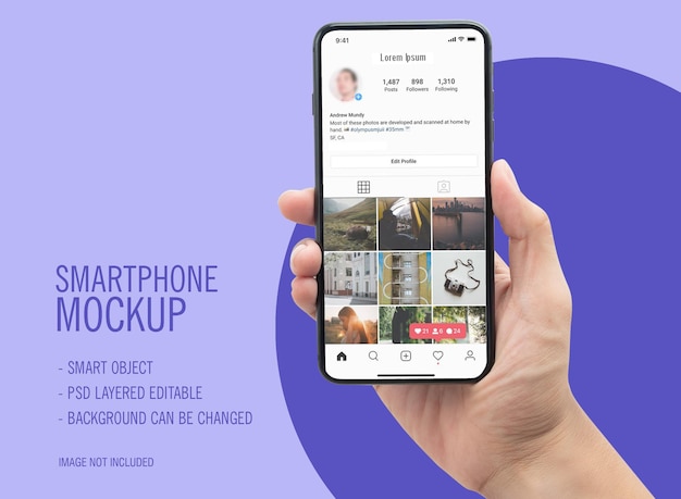 PSD smartphone disponível com maquete do instagram