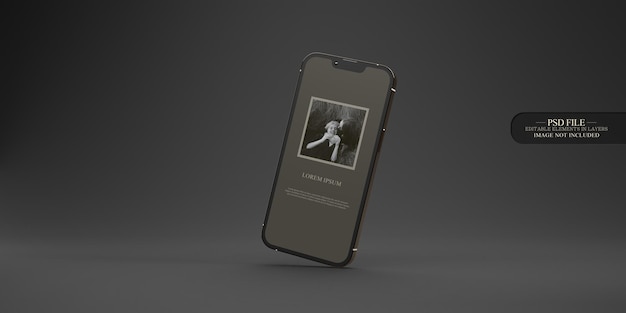 PSD smartphone doré sur fond neutre mise en page style sombre minimaliste