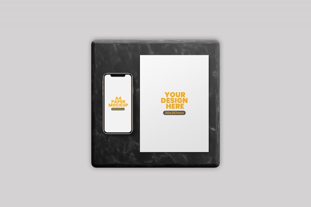 Smartphone e A4 Paper Mockup