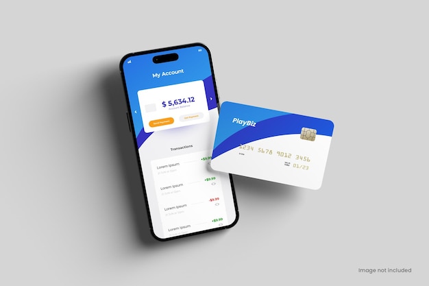 Smartphone e maquete de cartão de crédito