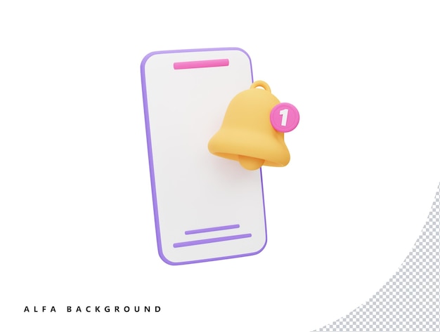 Smartphone e sino de notificação com estilo minimalista de desenho animado de ícone vetorial 3d