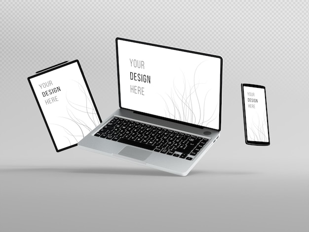 Smartphone e tablet per laptop mockup reattivo multi-dispositivo