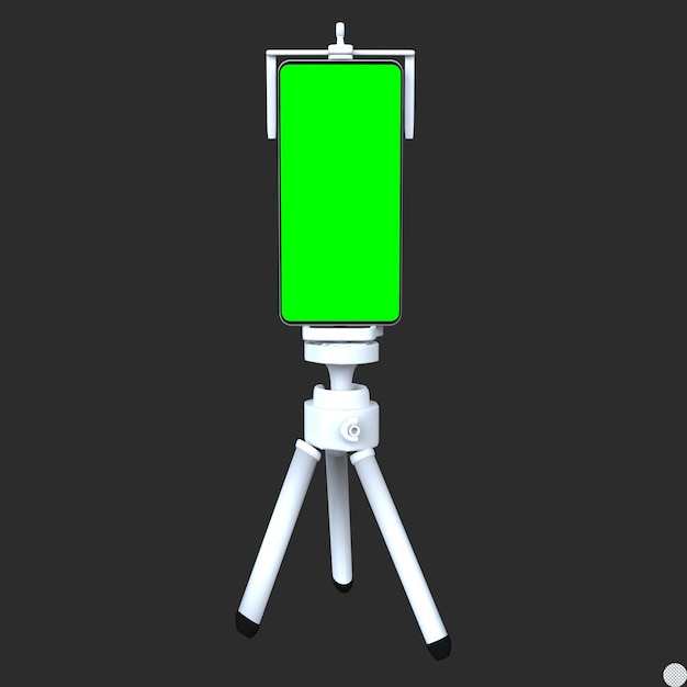 PSD smartphone avec écran vert sur tipod isolé rendu 3d réaliste pour maquette d'application