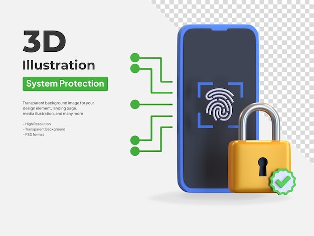 Smartphone fingerprint lock protection system 3d icon illustration