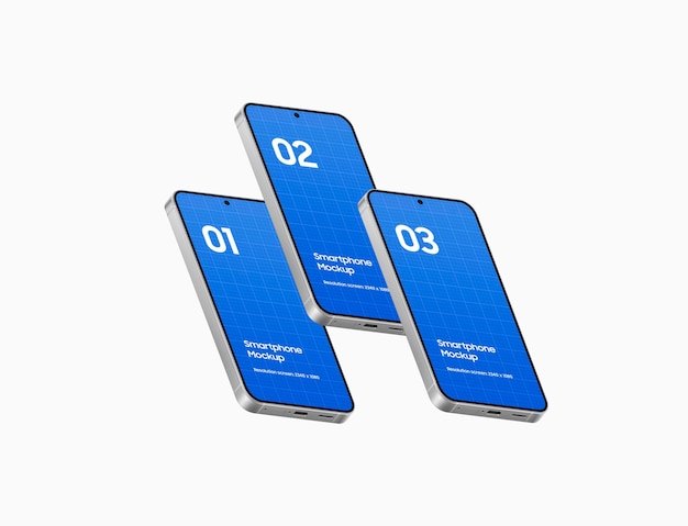 PSD smartphone floating isometric style links-mockup für das smartphone