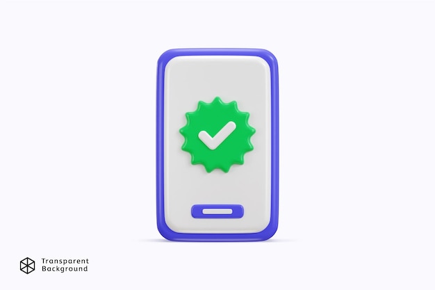 Smartphone avec icône vérifiée concept de rendu 3D d'acceptation approuver d'accord sur l'icône de l'application