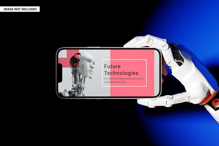 PSD smartphone in the robot hand mockup
