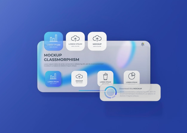 Smartphone interface buttons in glassmorphism style