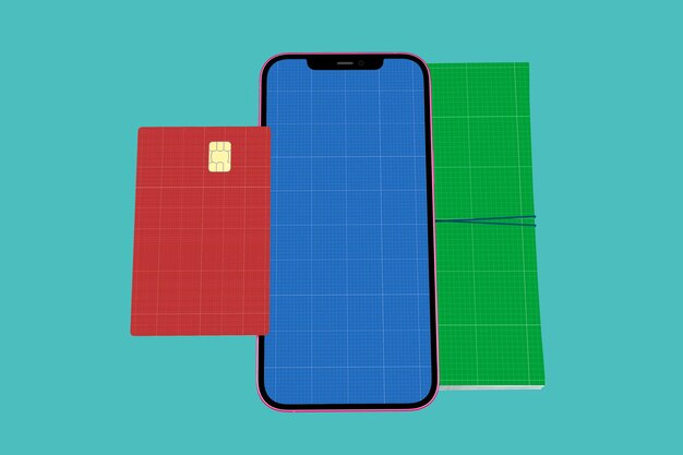 Smartphone-, Kreditkarten- und Scheckbuchmodell