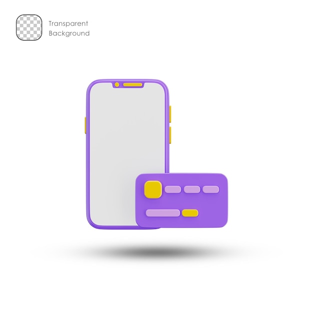 Smartphone-kreditkartenzahlung 3d-symbol im transparenten hintergrund. zahlung 3d-symbol und zeichen.