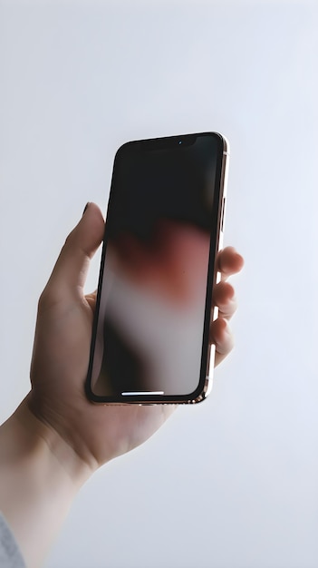 PSD smartphone à la main sur un fond blanc en gros plan
