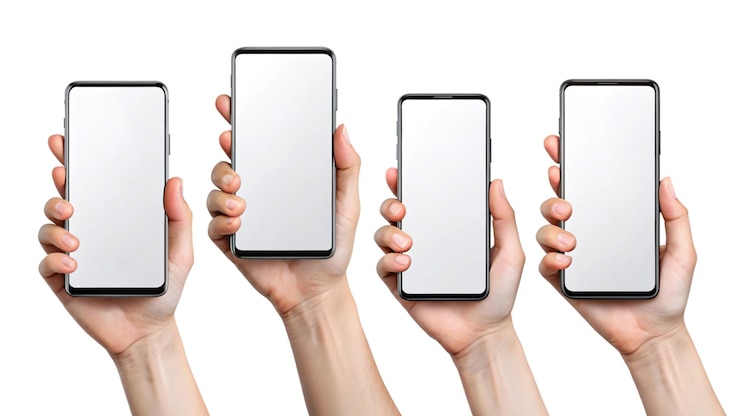 PSD smartphone en la mano aislado sobre un fondo blanco o transparente