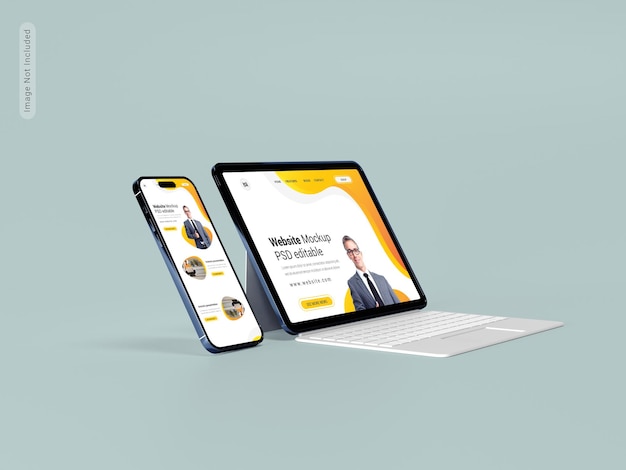 Smartphone con maqueta de tableta