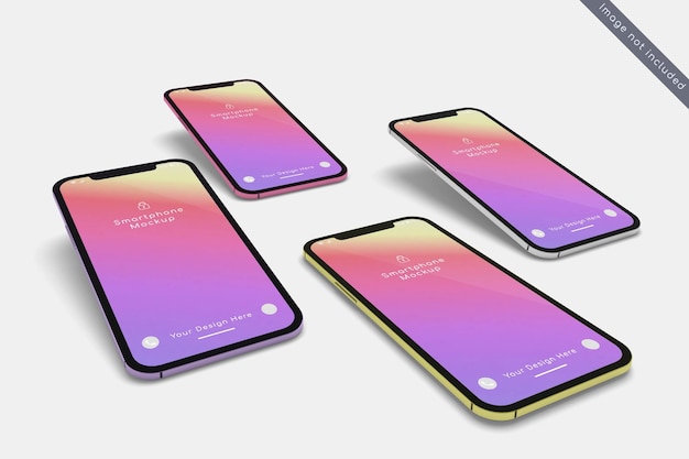 Smartphone con maqueta de varios colores en primer plano