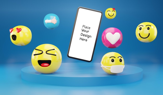 Smartphone mit Cartoon-Emoticons-Symbolen für soziale Medien.