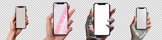 PSD smartphone mit glitzerndem rosa hintergrund, isoliert auf durchsichtigem hintergrund