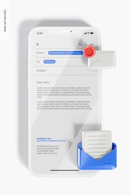 PSD smartphone mit mail-icons mockup, vorderansicht