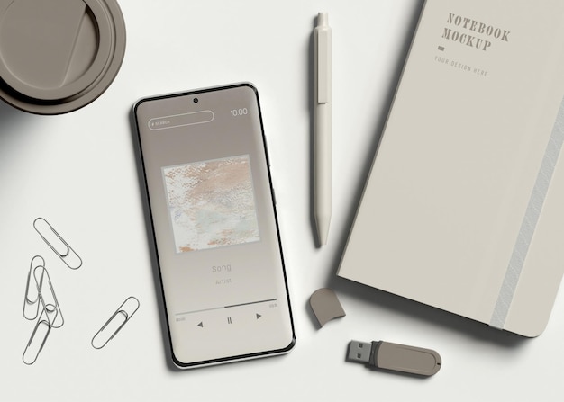 Smartphone mit mockup für office-elemente