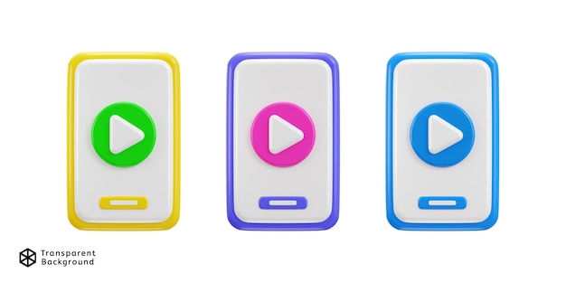 Smartphone mit Multimedia-Video-Play-Symbolsatz 3D-Rendering-Vektorillustration