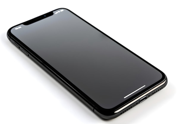 PSD smartphone mit schwarzem bildschirm auf weißem hintergrund frontansicht