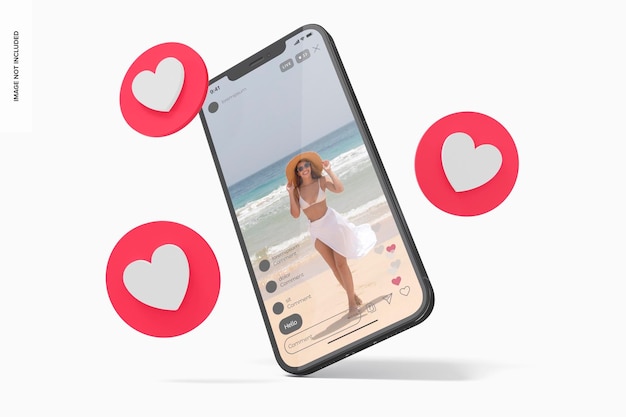 Smartphone mit Social Media Icons Mockup, fallend