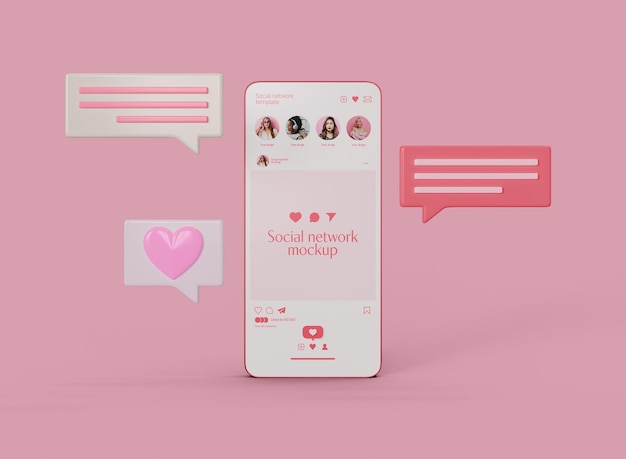 PSD smartphone mit social-media-konzept-mockup