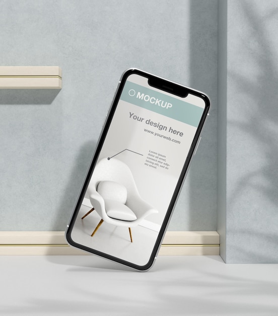 PSD smartphone-mock-up-arrangement mit stein- und metallelementen