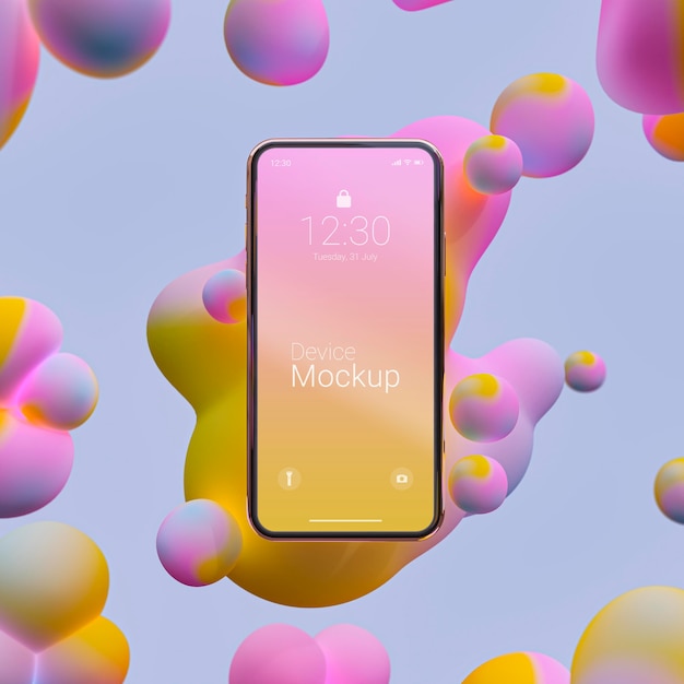 Smartphone mock-up com elementos líquidos