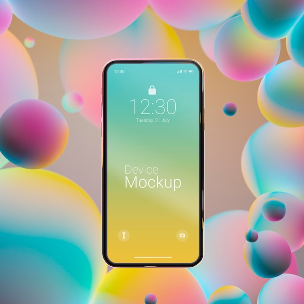 Smartphone mock-up com elementos líquidos