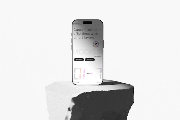 Smartphone-Mockup auf weißem Sockel