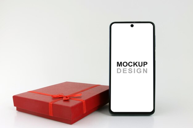 PSD smartphone mockup caixa de presente vermelha