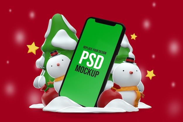 Smartphone mockup frohe weihnachten design 3d-rendering