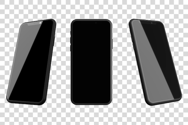 Smartphone-Mockup mit leerem schwarzen Bildschirm auf weißem Hintergrund Minimal-Konzept 3D-Rendering