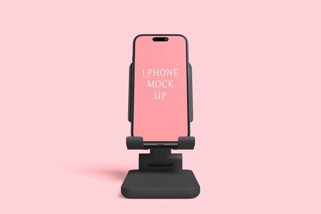 Smartphone Mockup on Stand Against Pink Background