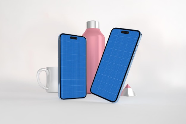 Smartphone Mockup with Bottle and Mug