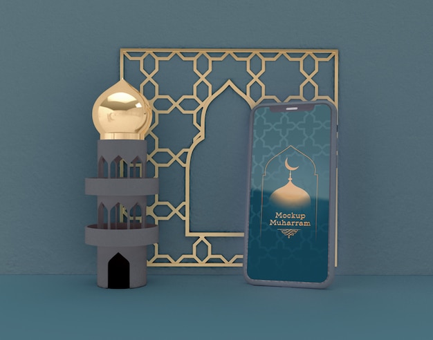 Smartphone-Modell. Eid Mubarak. Feier der muslimischen Gemeinschaft.
