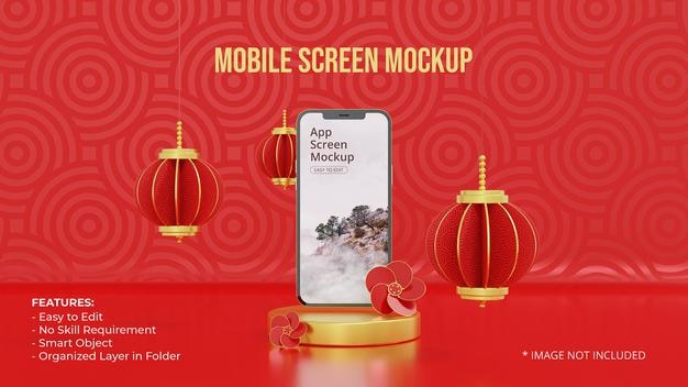 Smartphone-Modell mit chinesischer Dekoration