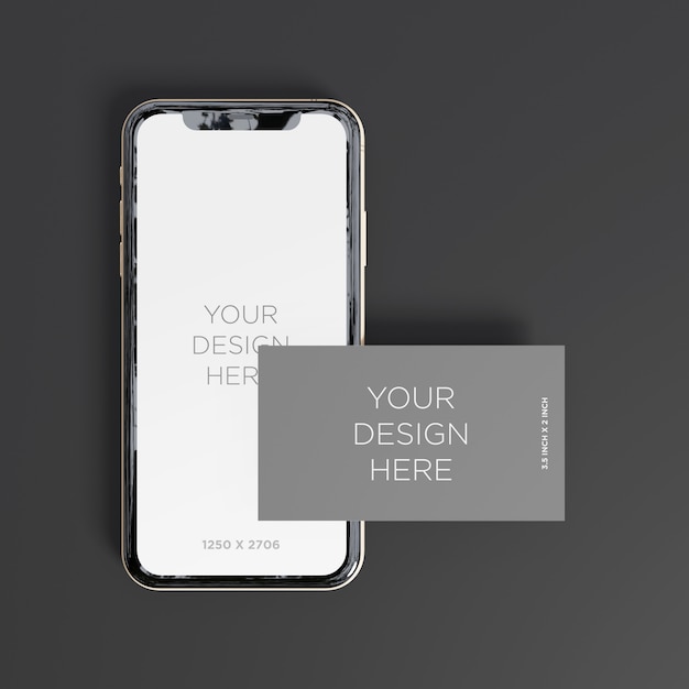 Smartphone-modell mit draufsicht der visitenkarte