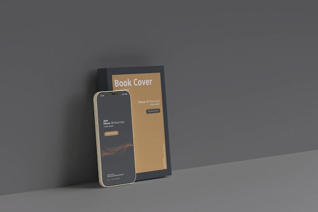 Smartphone-modell mit hardcover-buch