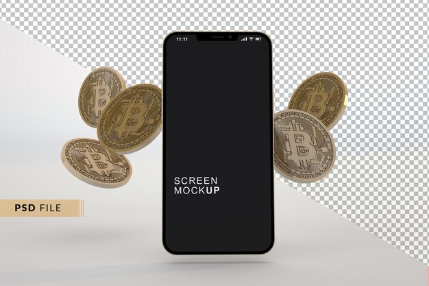 Smartphone-Modell mit schwebendem Bitcoin
