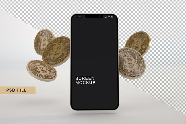 Smartphone-modell mit schwebendem bitcoin